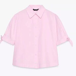 Zara Pink Poplin T-Shirt with Ties - size S